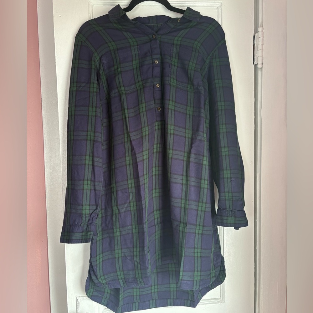 Old Navy Navy Green Plaid Button Front Tunic Shirt Size L